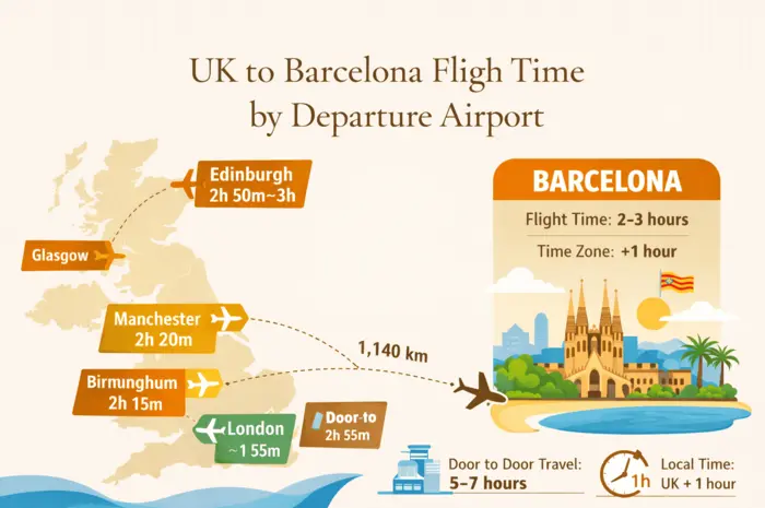 UK to Barcelona Flight Time by Airport
